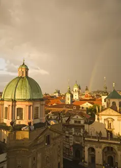 Carpathian Basin Prints: CZECH REPUBLIC, Prague. View of Pragues Old Town from 14th Century Old Town Bridge Tower