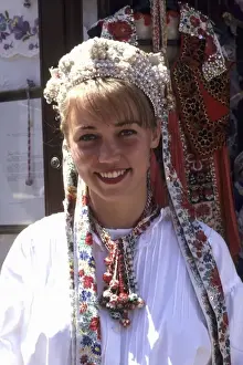 Block Prints: Czech Republic Prague woman with local clothes traditional dress (MR)