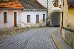 Telc Prints: Czech Republic, Telc. Town road past houses