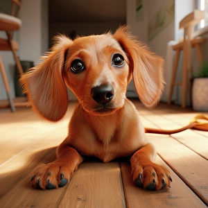 Fred Lord Prints: Dachshund puppy close-up. (AI Generated)