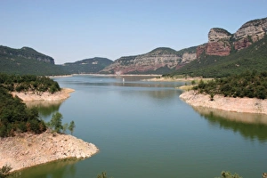 Reservoir Prints: Dam of Sau in the river Ter. Barcelona province. Catalonia. Spain