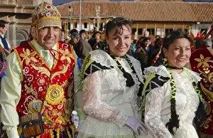 Images Dated 2027: Dancers in bright beads and traditional dress in Main Square in Cusco Cuzco Peru South America