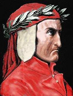 Dante Alighieri (1265-1321). Italian poet. Engraving by Pannemaker. Coloured Dante Alighieri (1265-1321). Italian poet. Engraving by Pannemaker. Coloured