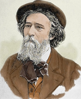 Beard Prints: Daudet, Alphonse (1840-1897). French writer. Colored engraving