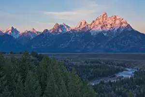 Mountains Prints: Dawn; Alpenglow; Snake River Overlook; Grand Teton National Park; Wyoming; USA