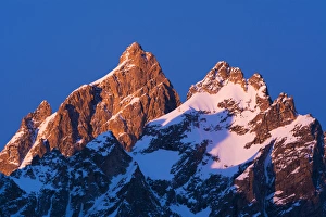 Teton Prints: Dawn light on the Grand Teton and Mount Owen in winter, Grand Teton National Park