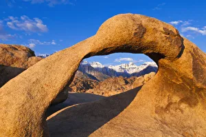 Sierras Prints: Dawn light on Mount Whitney through Mobius Arch, Alabama Hills, Inyo National Forest
