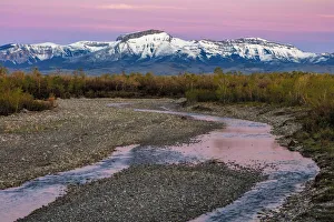 Snowcapped Prints: Dawn along the Teton River with Ear Mountain in background near Choteau, Montana, USA