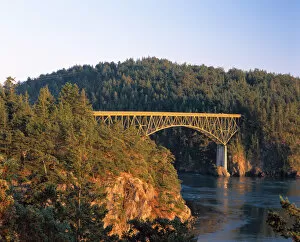 The Deception Pass Bridge between Fidalgo and Whidbey Islands in the afternoon light
