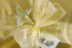Ribbon Prints: Detail of decorations on a Christmas gift