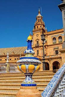 Decorative Prints: Decorative ceramics and tile work, Plaza De Espana, Seville, Andalusia, Spain