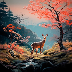 Ai Generated Prints: Deer in forest. (AI Generated)