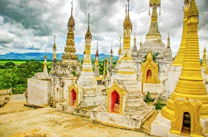 Images Dated 3rd June 2024: In Dein, Inle Lake, Myanmar. Wide angle view of In Dein ruins