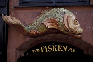 Nyhavn Prints: Denmark, Copenhagen. Nyhavn pub sign