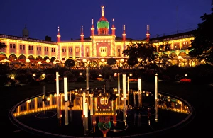 Amusement Park Prints: Denmark, Copenhagen, Tivoli Gardens at dusk