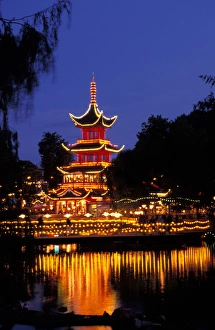 Denmark, Copenhagen, Tivoli Gardens at dusk
