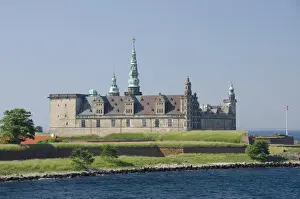 15th Century Prints: Denmark, Helsingoer. North Sea view of Kronborg Castle. UNESCO World Heritage Site