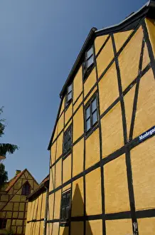 Neighborhood Prints: Denmark, Helsingoer. Traditional historic half-timbered architecture, colorful homes