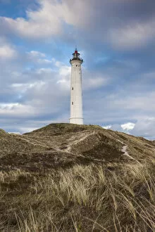 Denmark Collection: Denmark, Jutland, Danish Riviera, Hvide Sande, Lyngvig Fyr Lighthouse, dusk