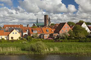 Denmark, Jutland, Ribe, town view from the Ribe River