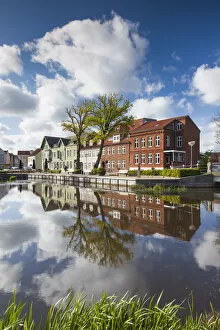 Denmark, Jutland, Tonder, Denmarks Oldest Town, buildings by the Vida River