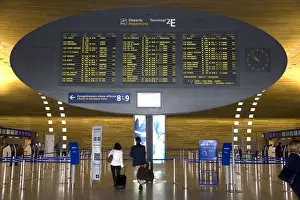 Region Prints: Departure board located in the Paris-Charles de Gaulle Airport, Paris, France