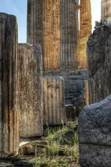Acropolis Prints: Details of columns on the Parthenon on the Acropolis in Athens, Greece