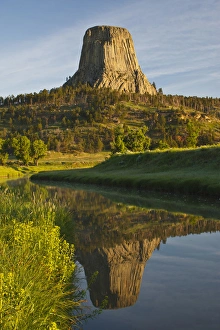 Igneous Prints: Devils Tower National Monument, Wyoming, reflected in Belle Fourche River at sunrise