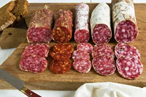 Rustic Prints: Different type of Tuscan salami, Tuscany, Italy