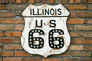 Route 66 Prints: Dirty Illinois Route 66 sign, Atlanta, Illinois, USA