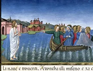 Robe Prints: The disciples fishing in the Sea of Galilee. Codex of Predis (1476). Royal Library