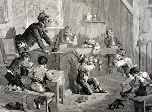 Children Prints: DISORDER IN SCHOOL. Engraving by Paris in 1878