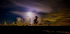 Stars Prints: A distant thunder storm and sky draws contrast to the dark Big Cypress prairie
