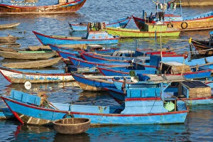 Asia Gallery: Distinctive red and blue fishing fleet in major fishing port of Nha Trang