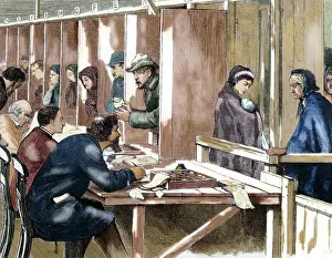 British Prints: Distribution of tickets for soup to the needy people in the office of Windmill Street
