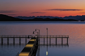 Prints of Dock at dawn on Flathead Lake in Polson, Montana, USA. (Editorial Use Only) Images Dated 2024 September: Dock at dawn on Flathead Lake in Polson, Montana, USA. (Editorial Use Only)