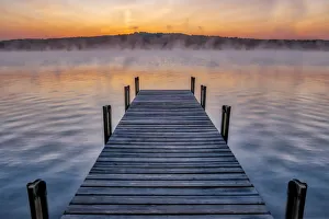 Dock on Long Lake at sunrise, Bridgton, Maine