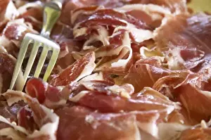 Images Dated 27th June 2006: Domaine de Nidoleres. Roussillon. A plate of dry cured ham with a serving fork. France