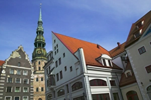 Latvian Prints: Dome Cathedral and quaint houses in pedestrian area, Riga, Latvia