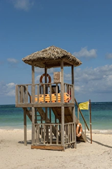 Images Dated 12th January 2012: Dominican Republic, Punta Cana, Higuey, Bavaro, Iberostar Grand, Bavaro Beach, lifeguard