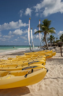 Images Dated 12th January 2012: Dominican Republic, Punta Cana, Higuey, Bavaro, Bavaro Beach, kayaks, sailboats