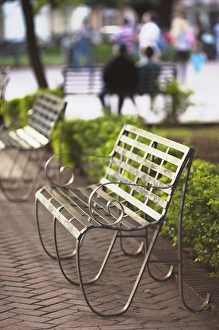 Dominican Republic, Santo Domingo, Zona Colonial, Parque Colon park, dusk
