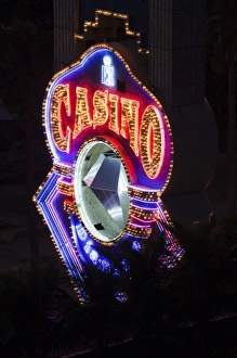 Dominican Republic, Santo Domingo, sign for Hotel Melia Casino, dawn