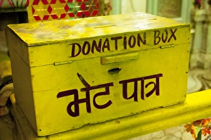 Hindu Prints: Donation box, Shree Laxmi Narihan Ji Hindu Temple, Jaipur, Rajasthan, India