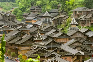 Ethnic Minority Prints: Dong village in the mountain, Huanggang, Zhaoxing, Guizhou Province, China
