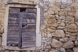 Historic Town Prints: Door and rock wall detail. Vis Town. Vis Island. Croatia