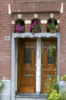 The front door of a row house in Amsterdam, Netherlands