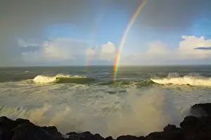 Luminous Prints: Double Rainbow, early morning; seascape; Depoe Bay; Oregon; USA
