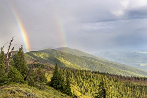 Weather Prints: Double rainbow over the Whitefish Range from Werner Peak in the Stillwater State Forest