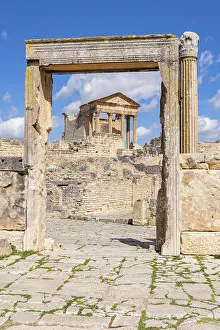 Roman Prints: Dougga, Beja, Tunisia. The Capitol Temple at the Roman ruins